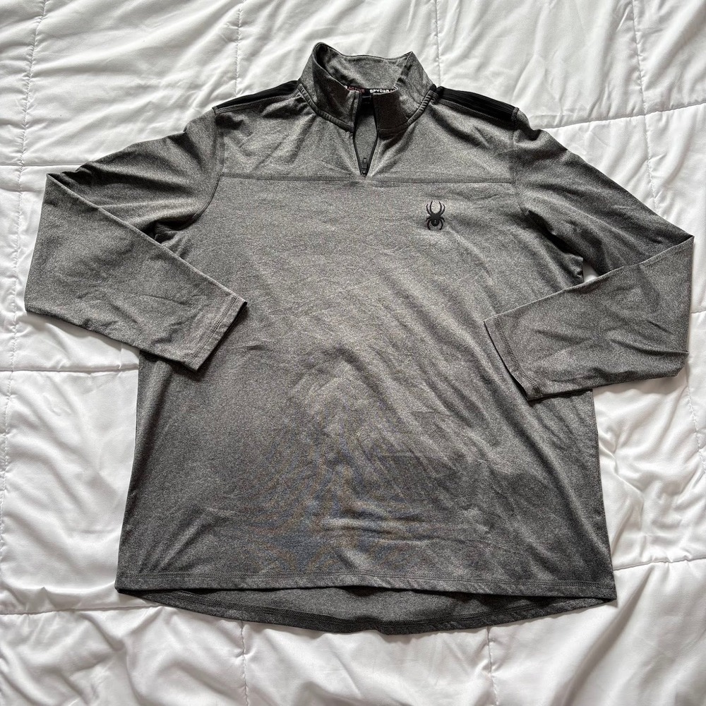 Spyder Active Mens Large Gray ProWeb Quarter Zip Pullover Athletic Shirt Active